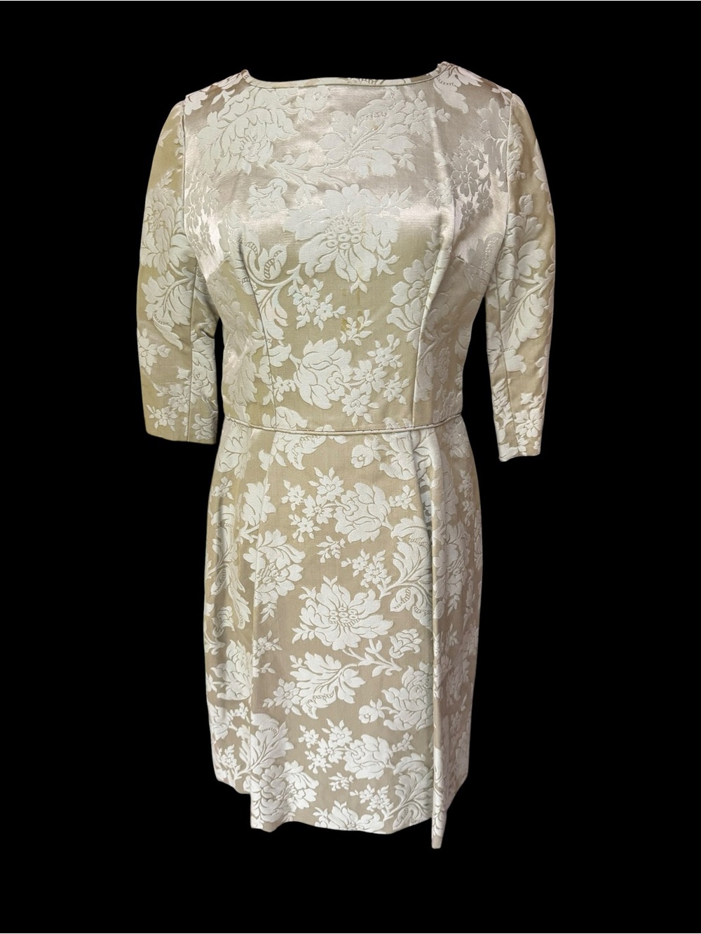Early 60s Custom Made Celadon Floral Brocade Wiggle/Cocktail Dress w/Watteau Bac